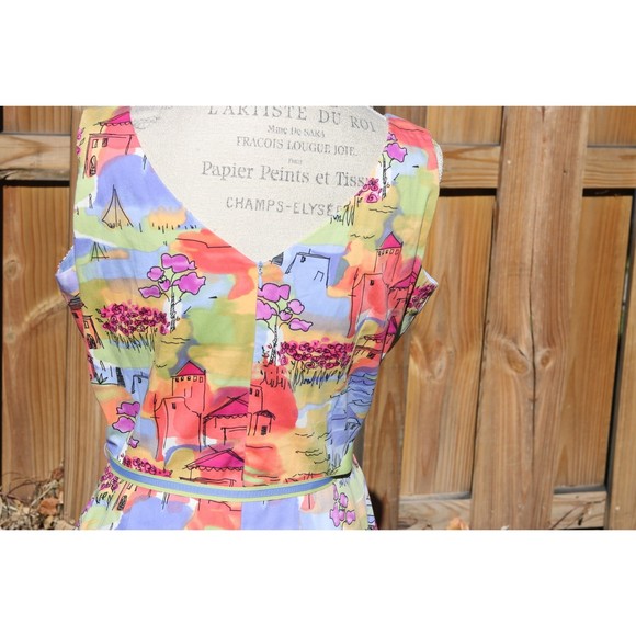 Coldwater Creek Pastel-Colored Tuscan Double V Sheath Dress Lined Size 12 - Picture 6 of 7